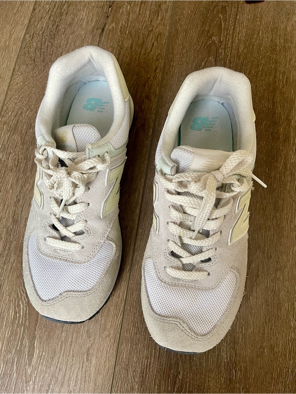 New Balance Women's Light Beige and Mint Athletic Sneakers